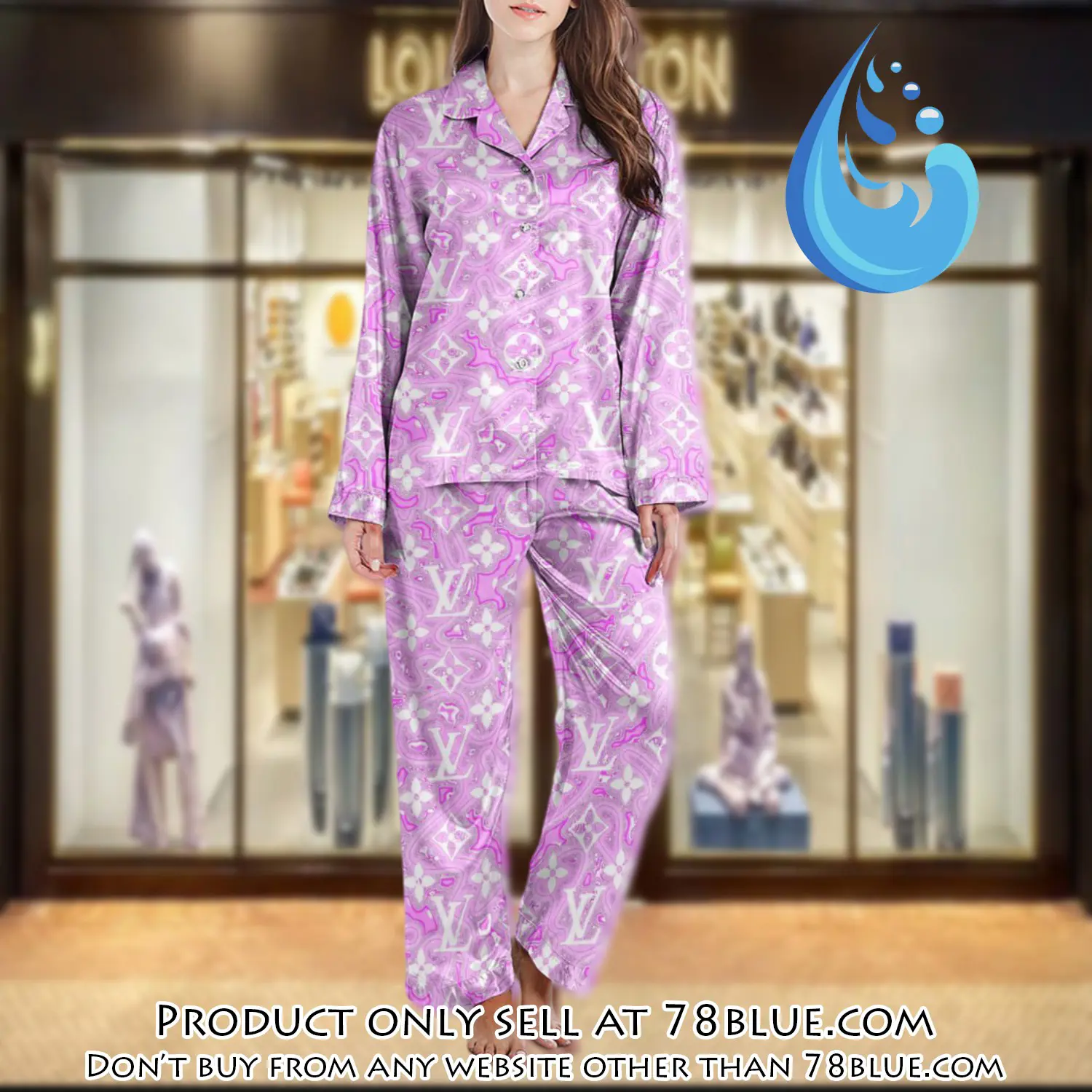 Lv monogram long satin pajama set pjs1034 78b2030624